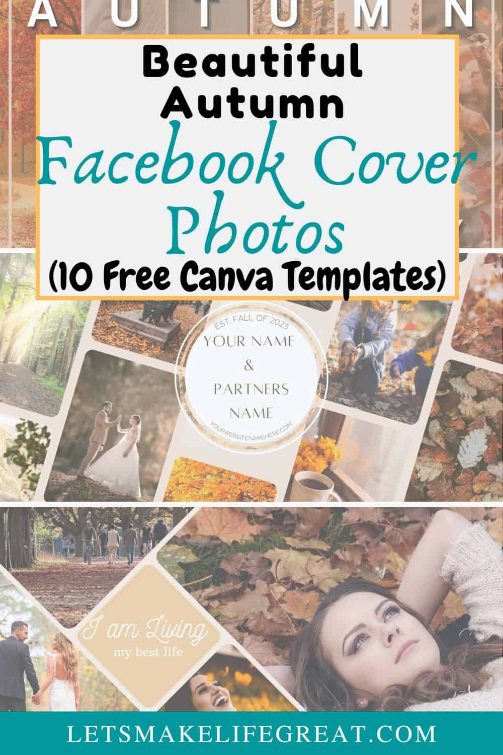 mockup of autumn facebook cover photos with text overlay - beautiful autumn facebook cover photos (10 free Canva templates)