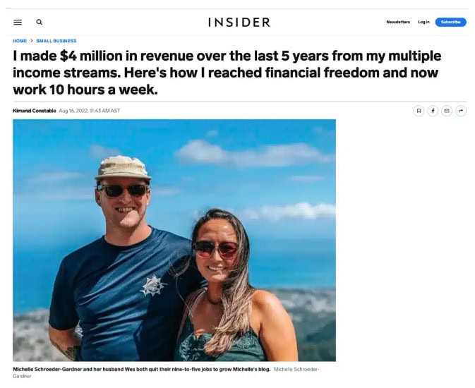 Michelle schroeder-gardner - screenshot of news article about making $4 million with her blog